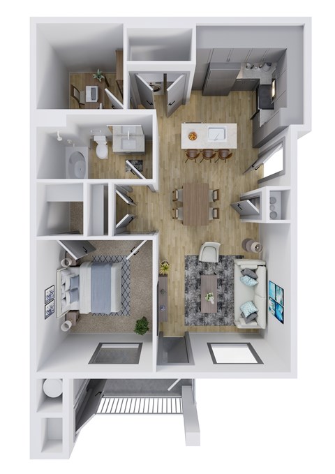 Floor plan for 1 bed, 1 bath, 873 sqft